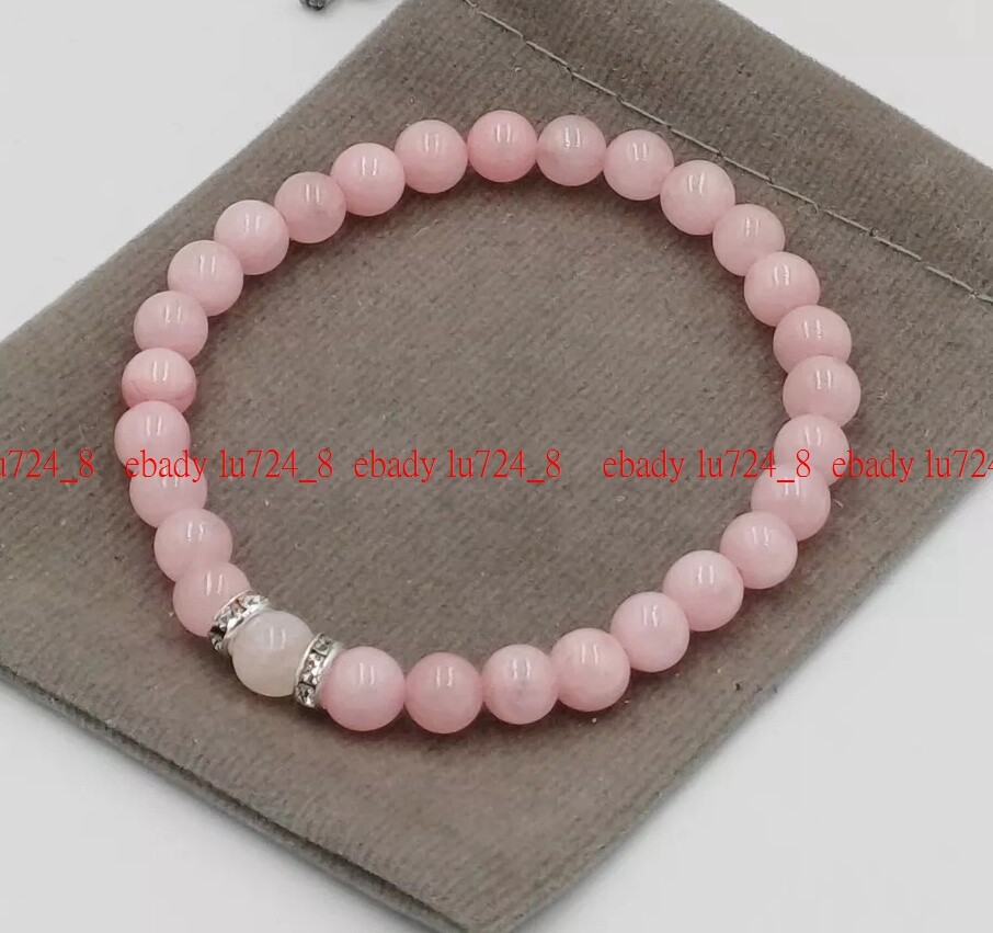 Handmade Rose Quartz Moonstone Crystal Healing Gemstone Bead Bracelet 6/8mm 7-9″