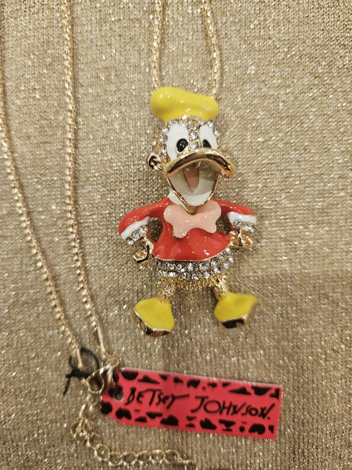 Betsey Johnson Rhinestone Disney Donald Duck Necklace New With Tags
