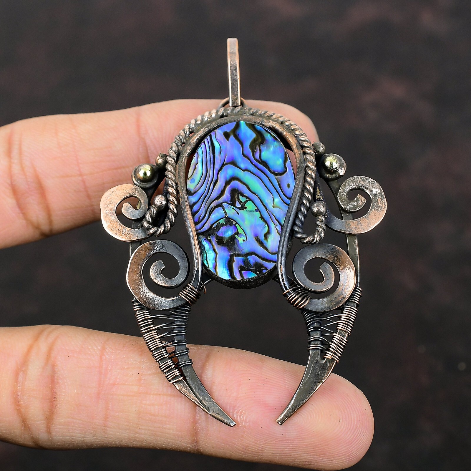 Abalone Shell Gemstone Jewelry Copper Gift For Mum Wire Wrapped Pendant 2.87″