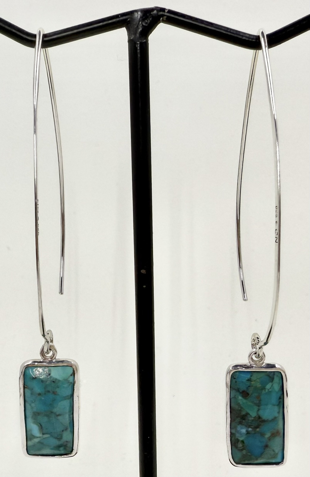 SILPADA W3379 STERLING 925 COMPRESSED TURQUOISE OASIS THREADER EARRINGS (T580)