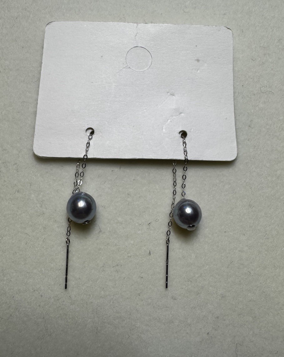Aaa+ 6-7mm gray blue Akoya saltwater pearl drop earrings 18k gold free ship NIB