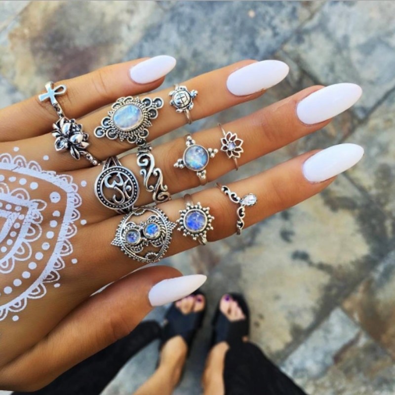 Bohemian 11PC Ring Lot Ring Popular Silver Tone Boho Lotus Rings NEW
