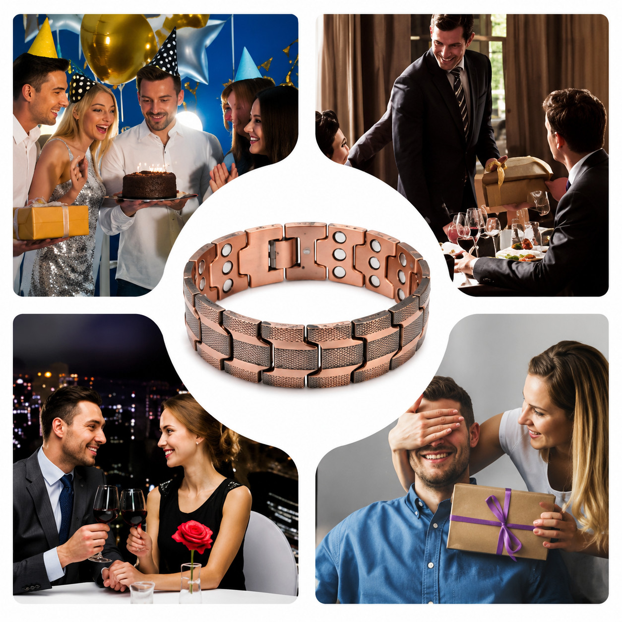 GMOX Men’s Copper Bracelet,3X Strength 99.99% Copper Magnetic Adjustable Length
