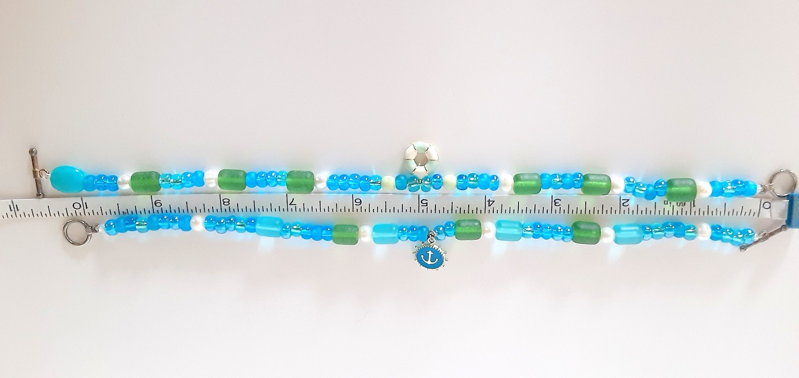 Handmade Sister Friends Sea Glass Nautical Charm Beaded Ankle Bracelet Set (Two)