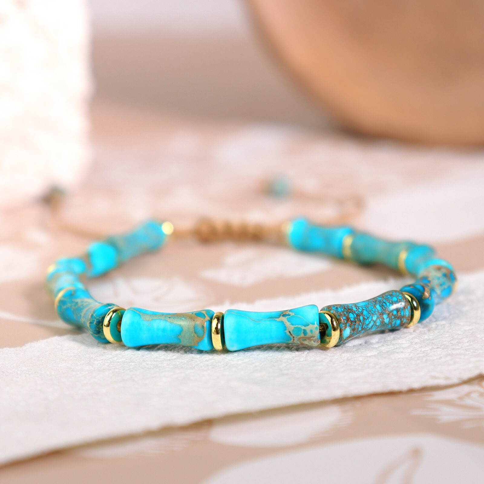 Blue Turquoise Tube Beads Gemstone Healing Inner Peace Reiki Women Men Bracelet