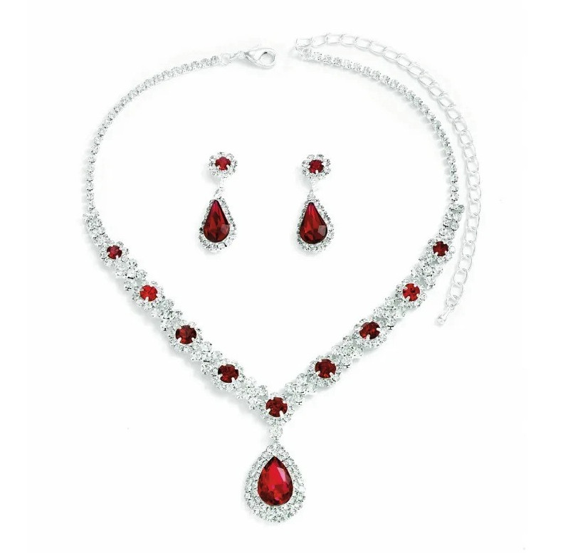 3pcs Crystal Drop Necklace Earrings Jewelry Set Women Wedding Party – NEW