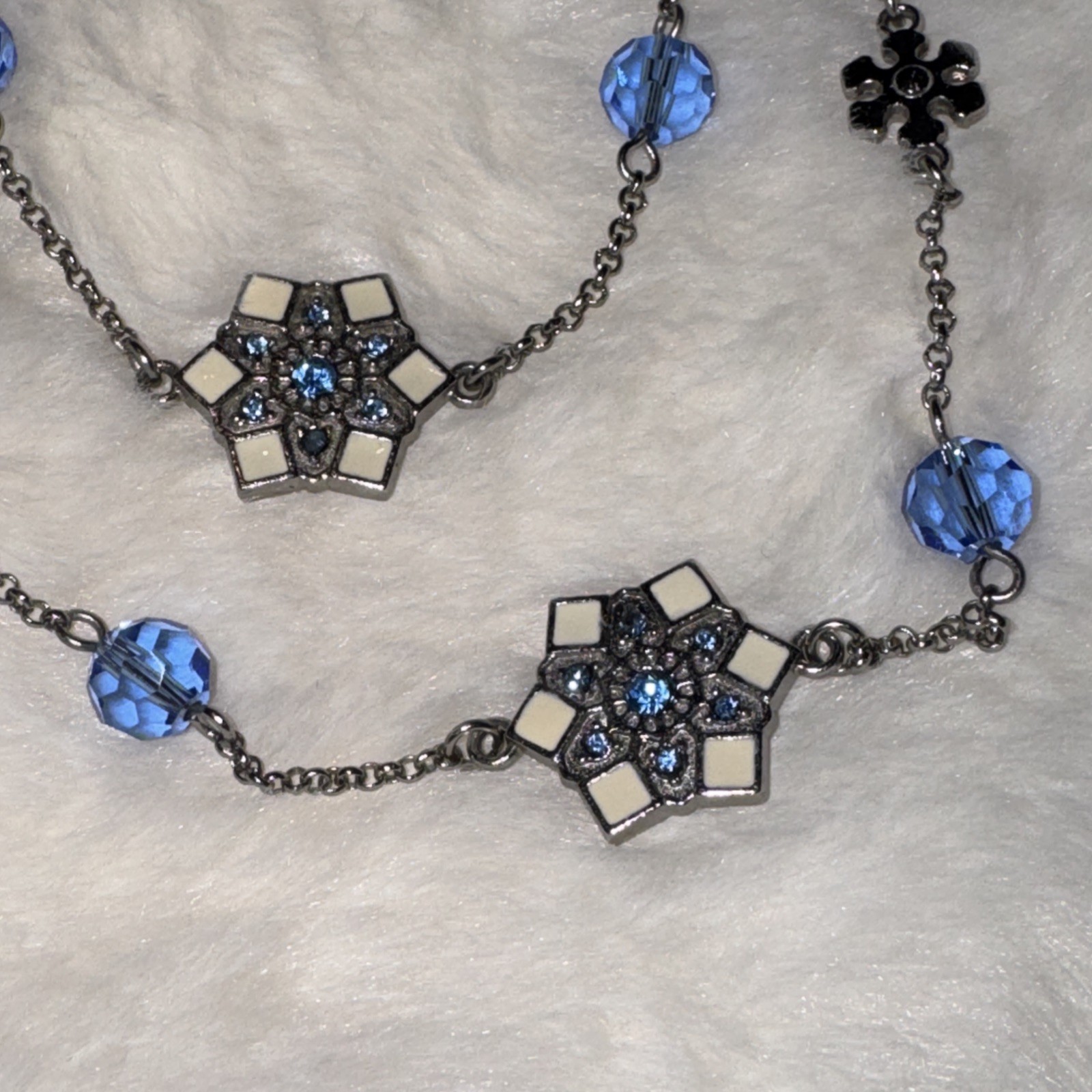 Vintage January Snowman Snowflake Layering Necklace 36 Inches Rhinestone Enamel