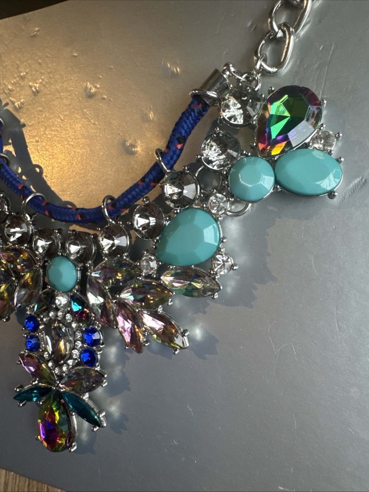 NEW Apt. 9 Teal Aqua Faceted Teardrop Cluster Bib Statement Necklace Adjustable