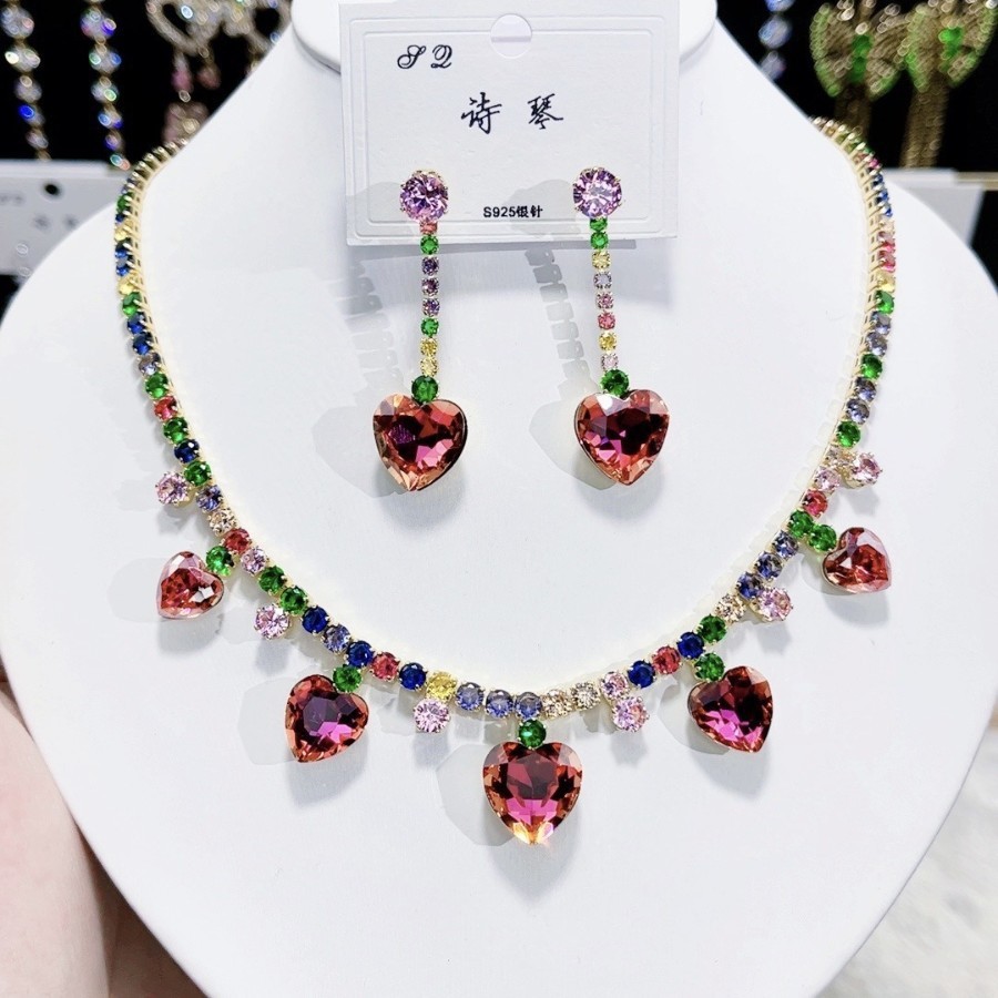 Wedding Bridal CZ Jewelry Set Zirconia Necklace Earrings Set