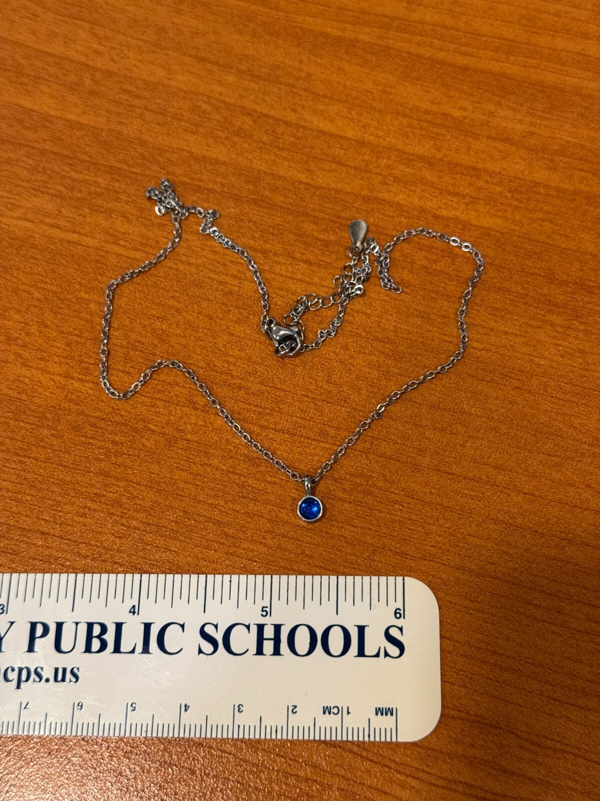 Blue Crystal Silver Necklace – 15 in length – 2 in extension