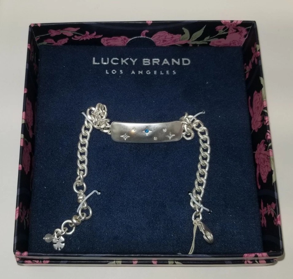 New Box Lucky Brand Stars Constellation Bracelet Silver Tn Charm Clasp Jewelry