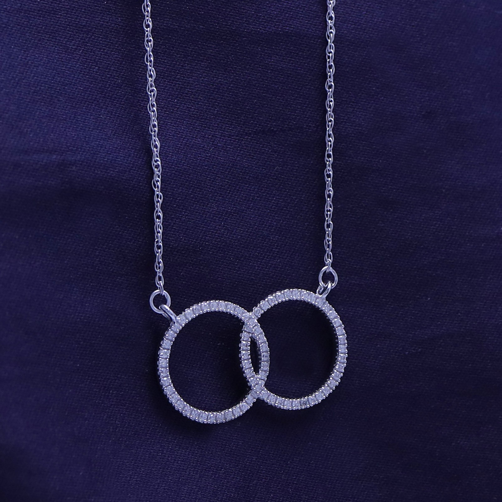Interlocking Circle Necklace 14k White Gold Plated Silver Cubic Zirconia