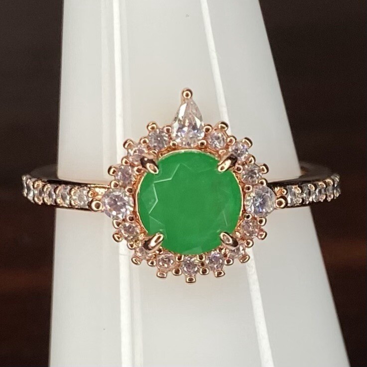 Bomb Party Ring- Treated Natural Fusion Green Quartz- Size 7- Rose Gold Plated