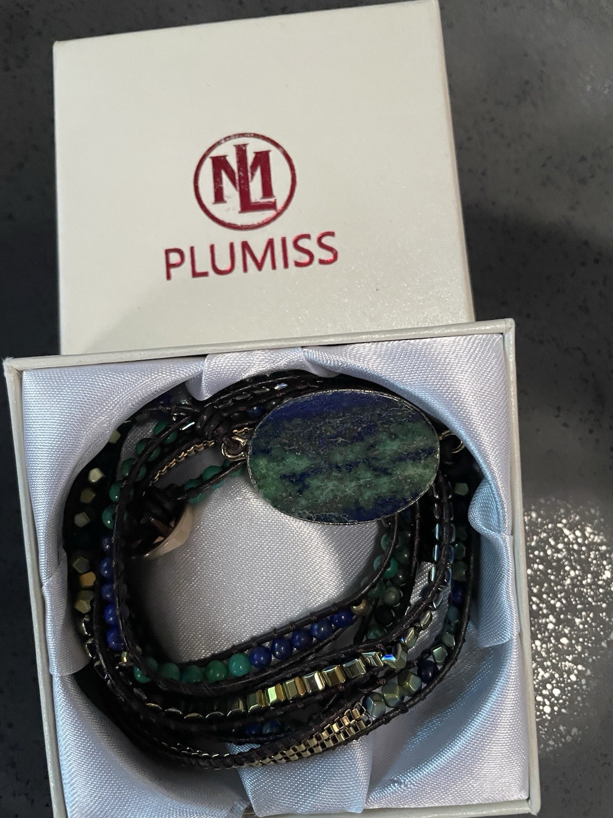Plumiss Women Boho Handmade Natural Stone Crystal Leather Bead Wrap Magnetic