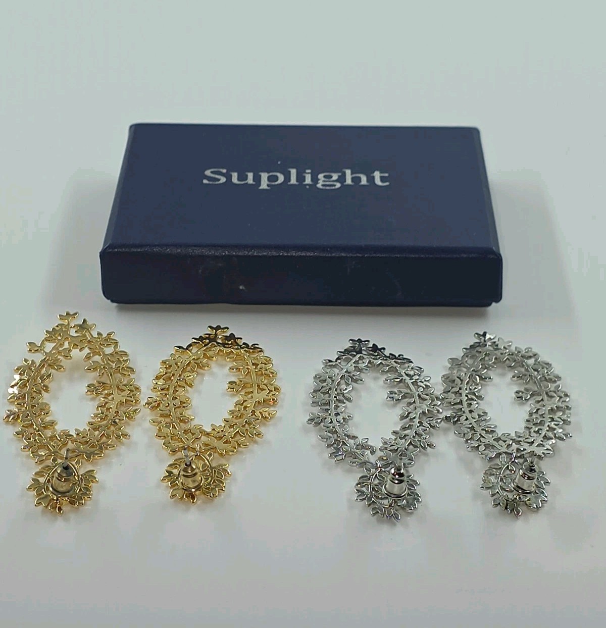 Suplight Leaf Branch Dangle Earrings 2 Pair Gold Silver Tone Box LE8146K