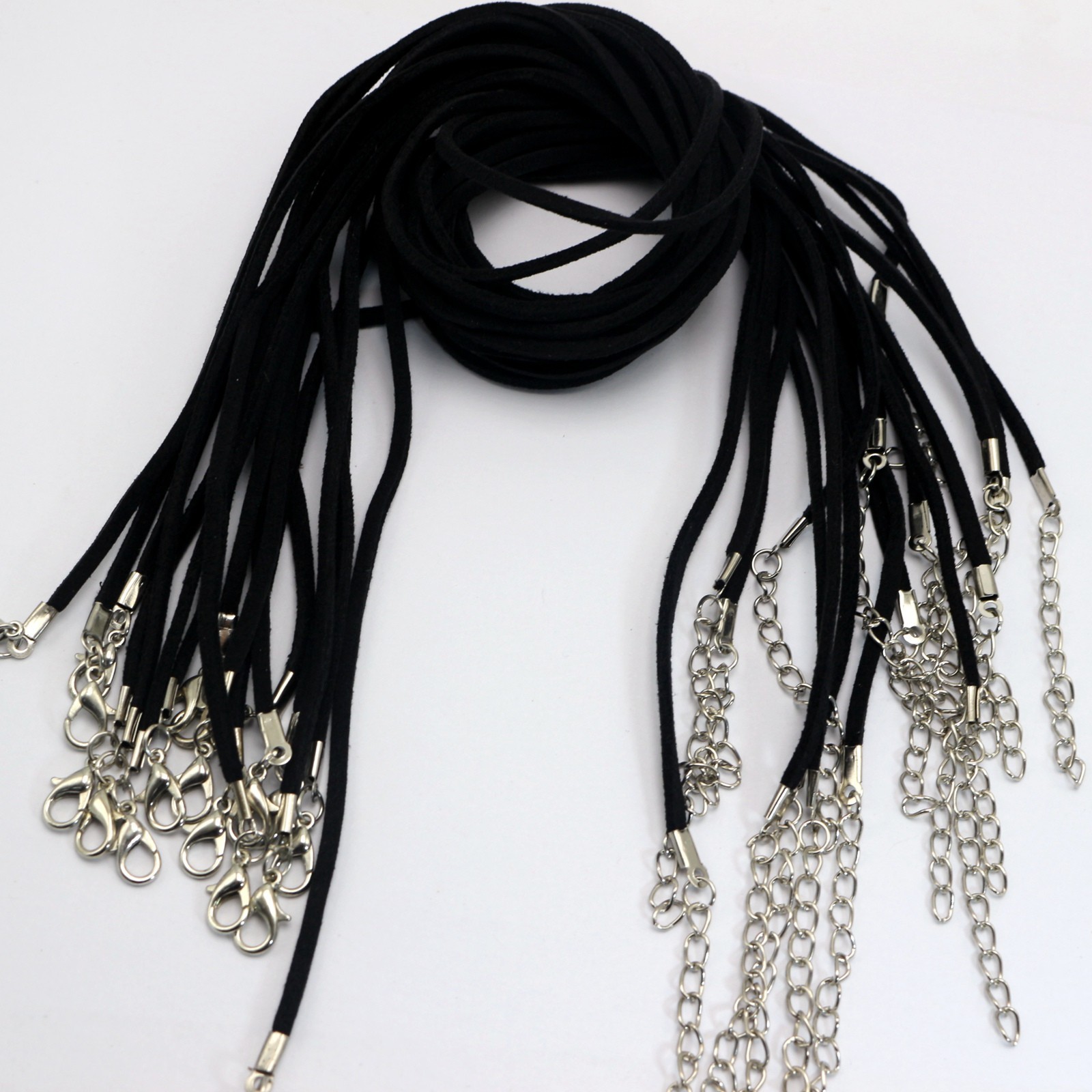 25 Black Faux Suede Cord String Necklace Lobster Clasp 17″ Fit DIY Pendant
