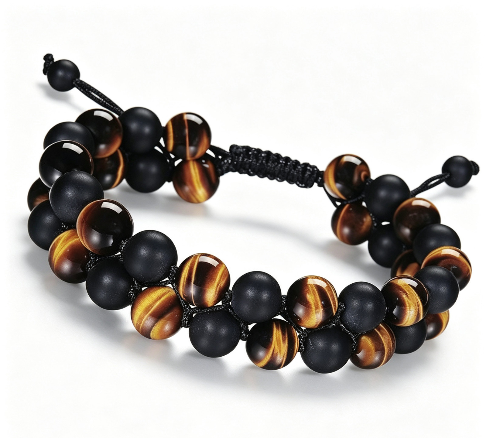 8mm Triple Protection Bracelet Natural Tiger Eye Black Onyx Lava Rock For Men