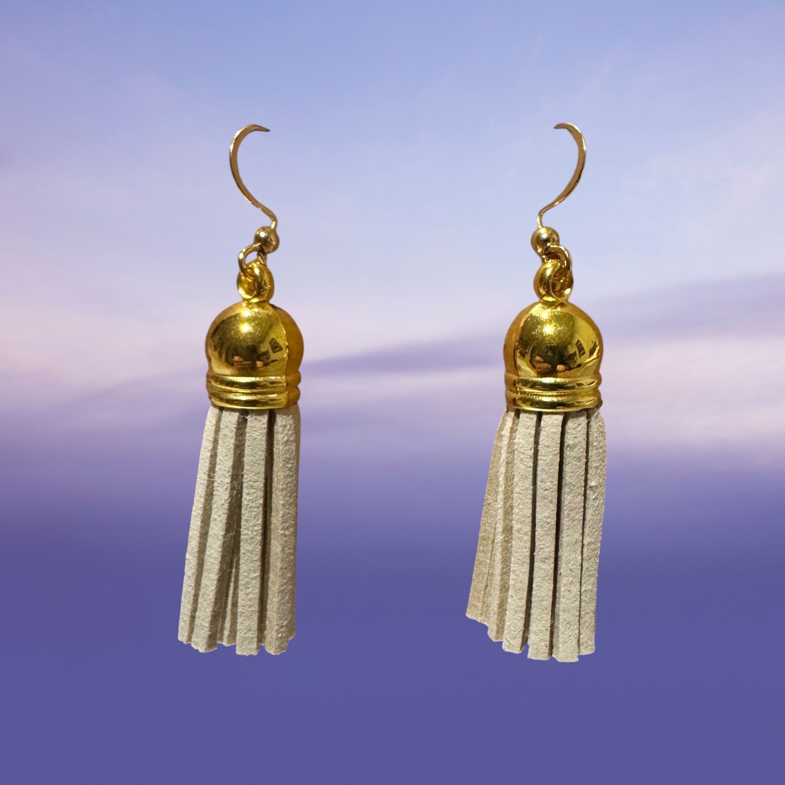 Beige Suede Earrings, 10kt Gold Hypoallergenic Dangle Item #2271