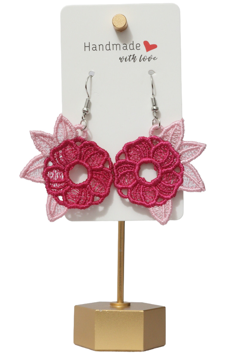 Beautiful Rose Earrings Soft Threads Pink & Fuchsia Gradient Elegant 4x4cm Gift!