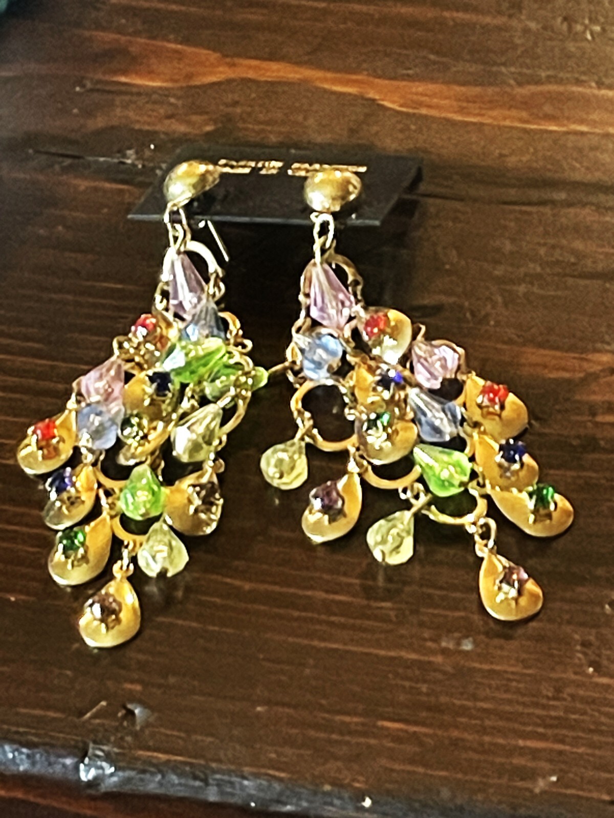new 3.5 in long post Earrings gold tone Chachki earrings glow under black light