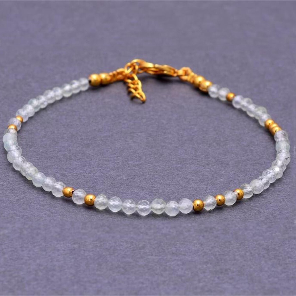 Prehnite Healing Crystal Gemstone Dainty Bracelet Minimalist 3mm faceted Beads