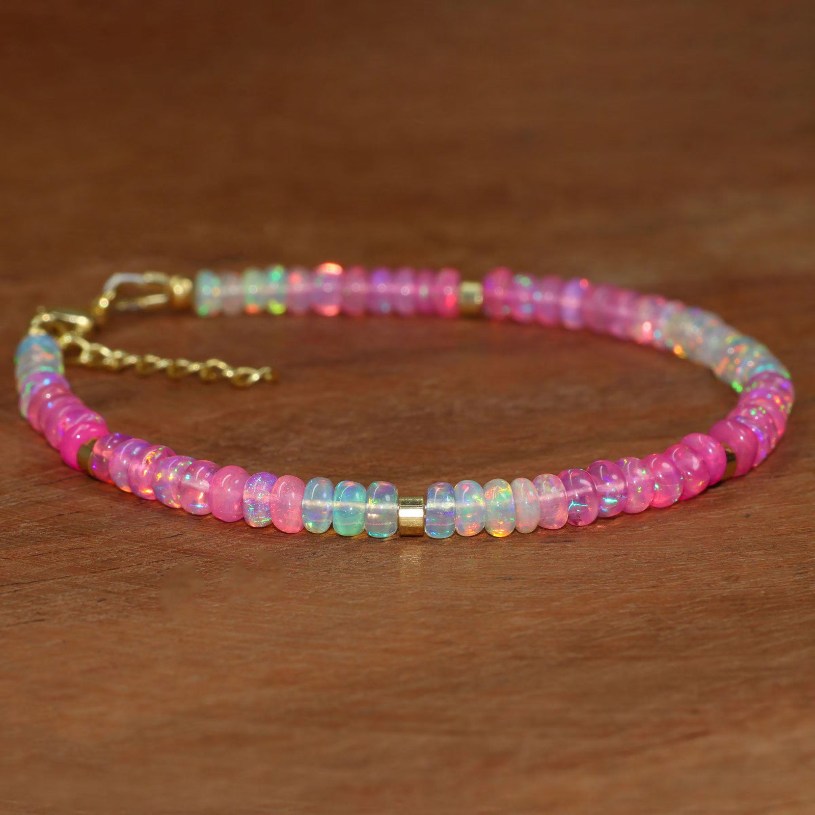 Ethiopian Pink Opal Shaded Beads Silver Bracelet, Opal Smooth Beads Bracelet