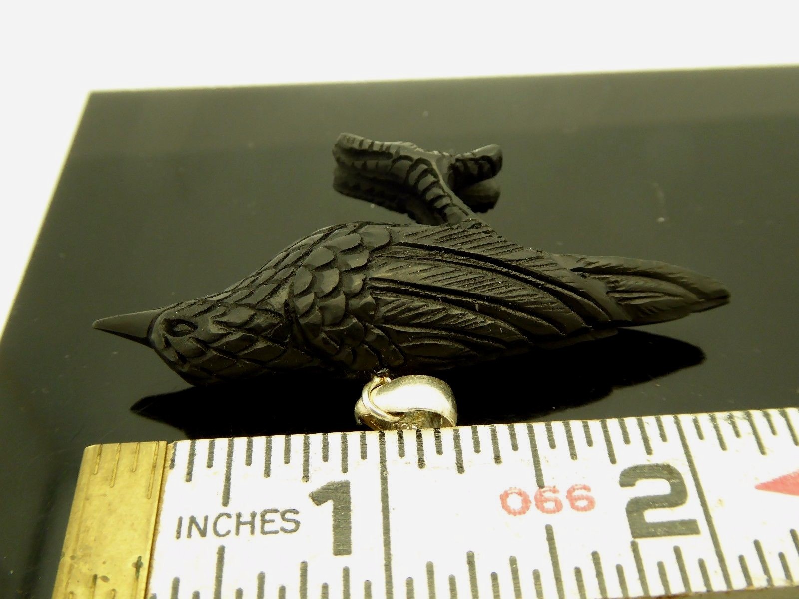 Black Crow Water Buffalo Horn Sterling Silver 3D Bird Pendant Talisman Necklace
