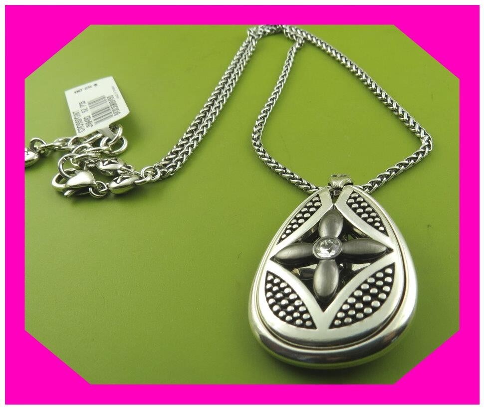BRIGHTON CROSSPOINT Cross Gun Metal Crystal Silver NECKLACE NWtag $52 60%