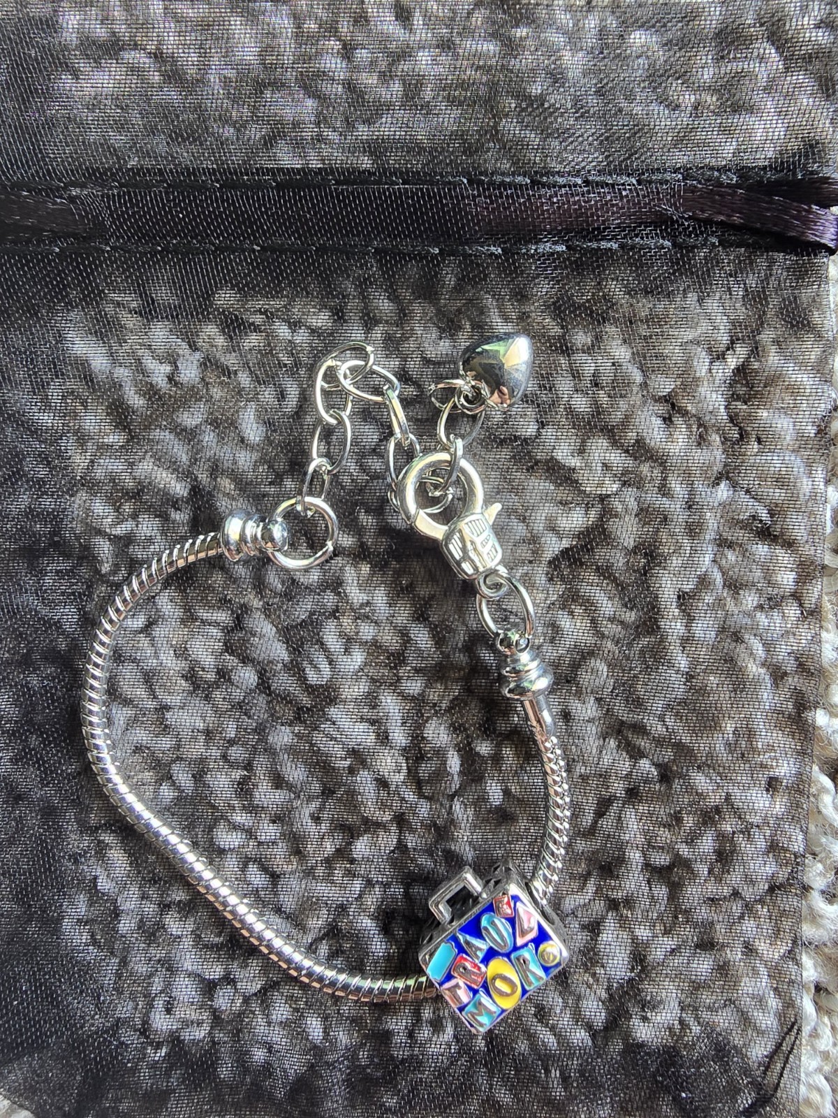 Silver-Tone Adjustable Snake Chain Charm Bracelet, Lobster Clasp, Bead Charm