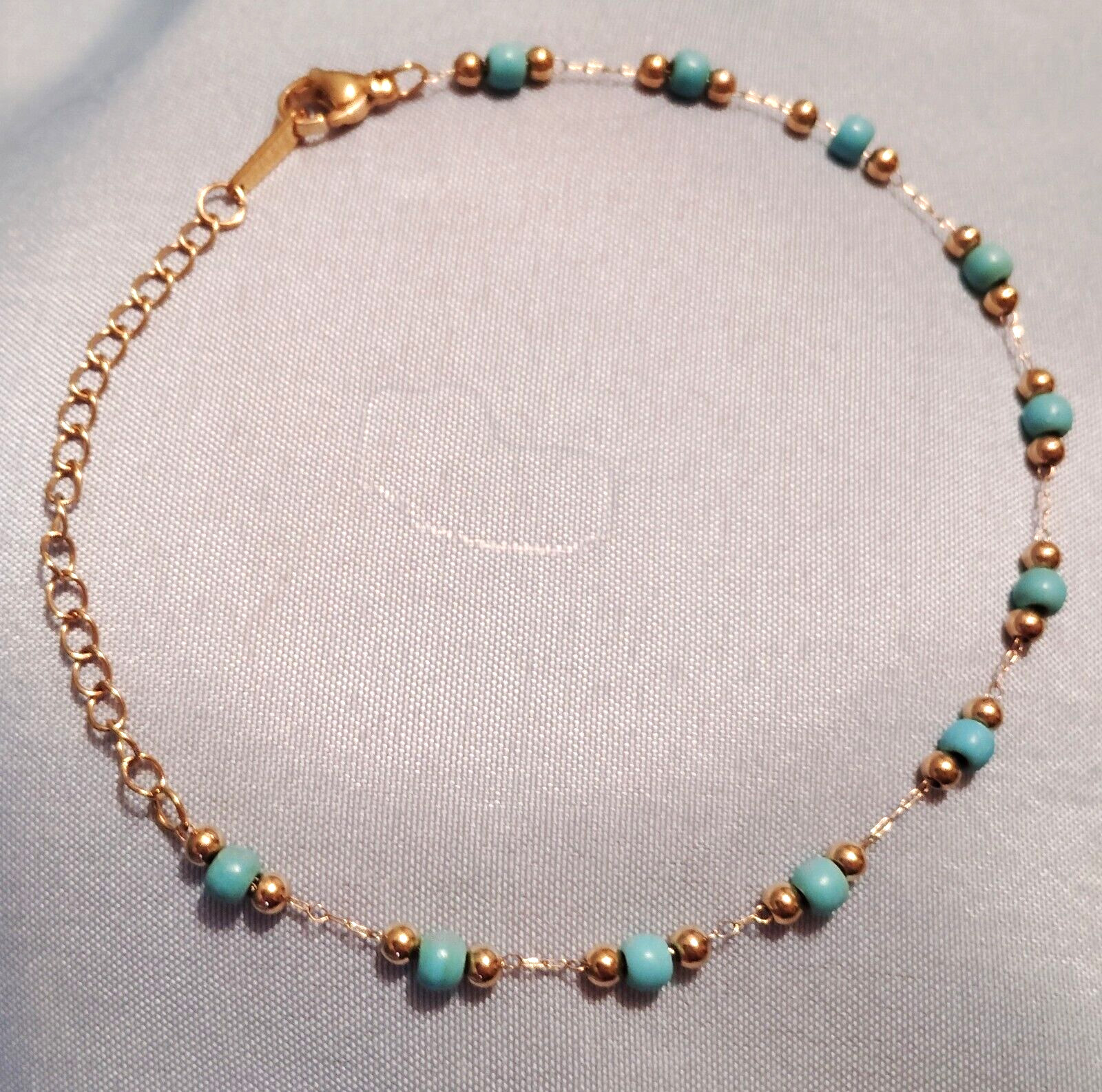 18K Gold Plated Stainless Steel Simulated Turquoise Bead Bracelet 9in Women