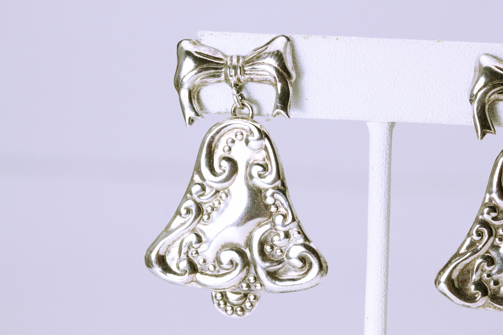 925 Sterling Silver Bell & Bow Dangle Earrings 8.7 Grams (EAR4681)