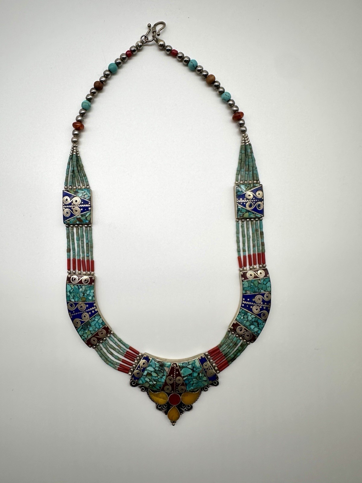 Handmade Traditional Tibetan Nepali Fine Artwork Necklace Turquoise Coral Lapis