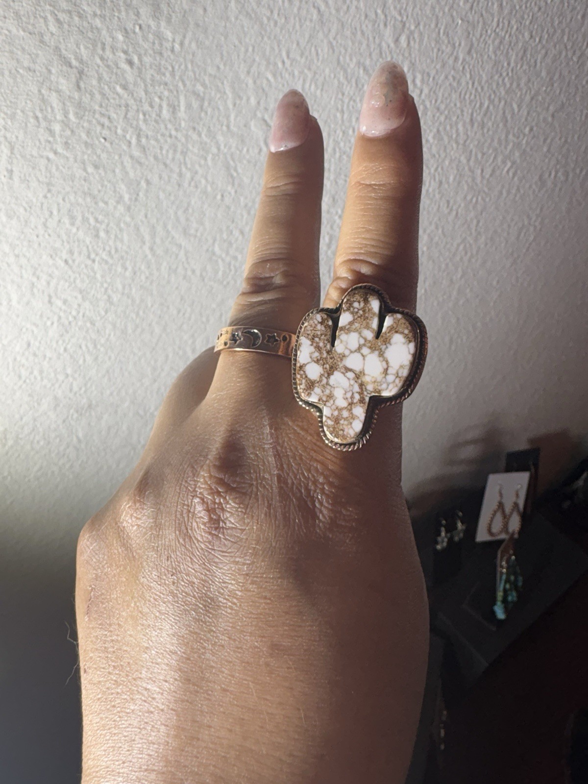 Copper Adjustable Cactus Wild Horse Stone Statement Ring