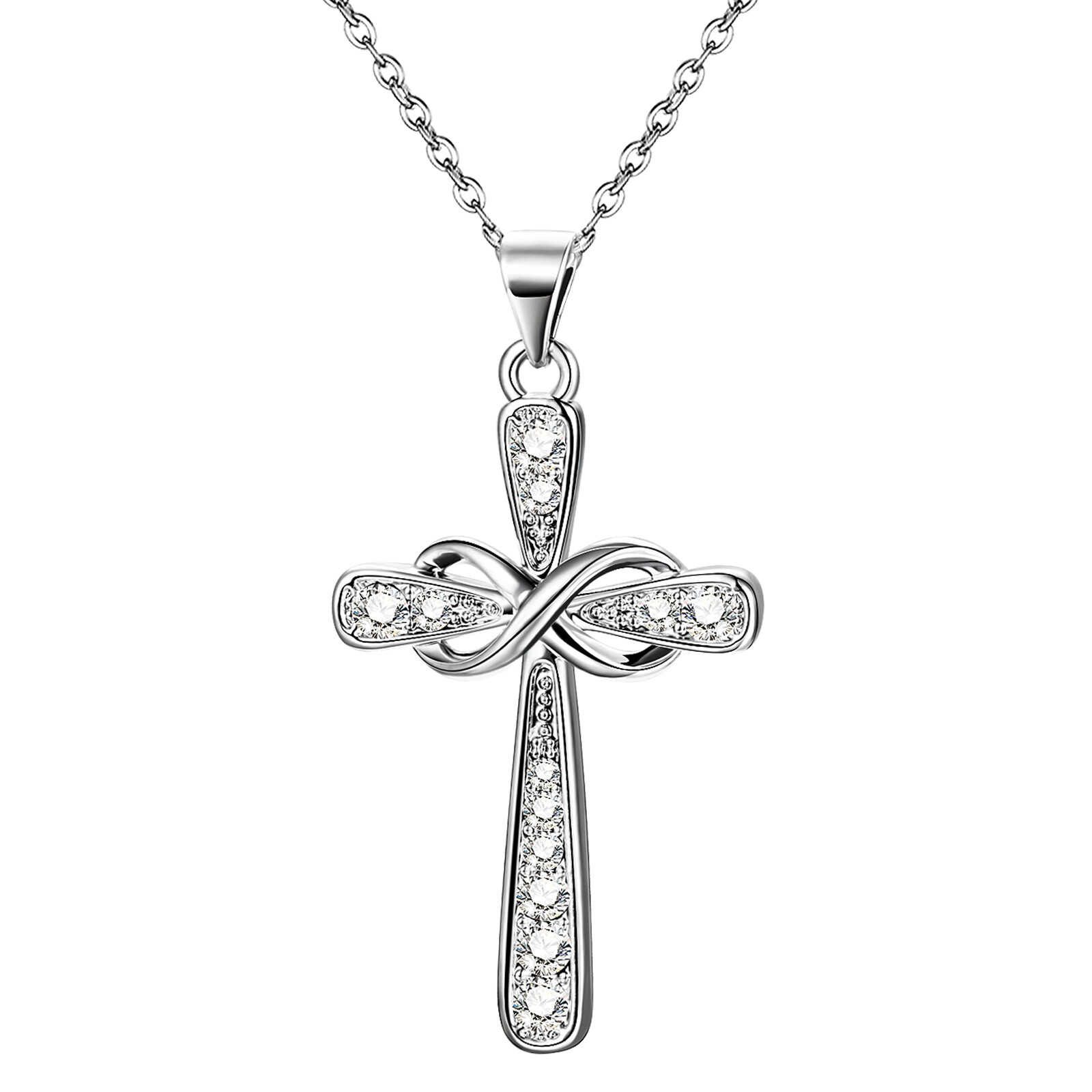 Women’s Stainless Steel Infinity Cross Pendant Religious Christ Baptism Necklace