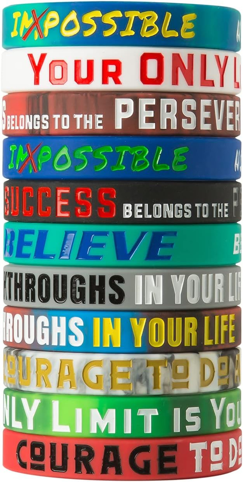 QEERBSIN 12 Pack Motivational Wristbands for Men, Women & Teens, Inspirational S