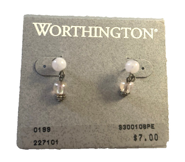 Worthington Women’s 1/2 Inch White Beaded Drop Dangle Pierced Earrings New
