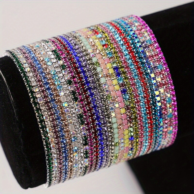50/100 PCS (Random) Multicolor Rhinestone Elastic Stackable Bracelet Set