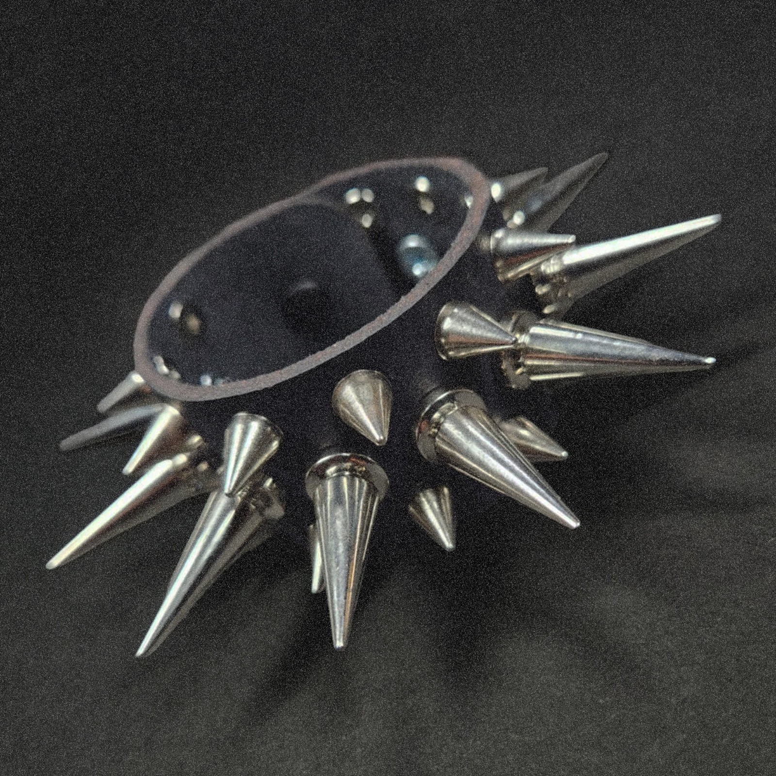 Leather Cuff – Black – Leather Three Row Spiked Bracelet