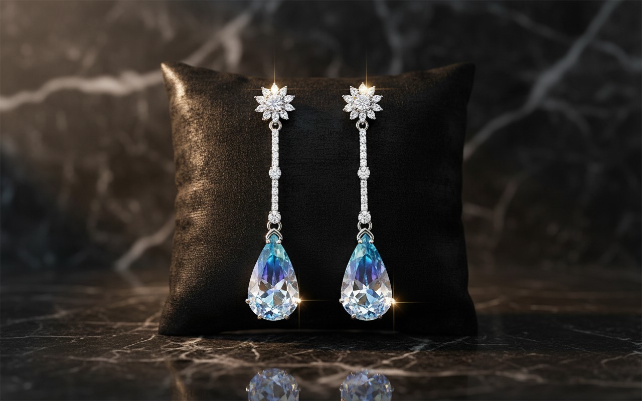 Aurora Borealis Crystal Drop Earrings Made With Crystals From Swarovski