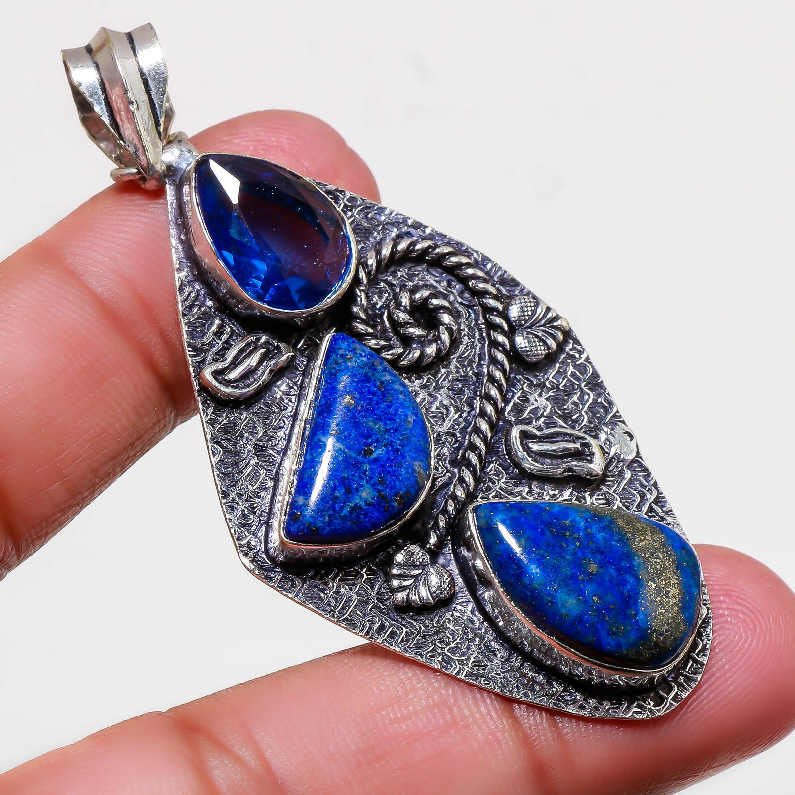 Lapis Lazuli Tanzanite Quartz Gemstone Pendant Handmade Jewelry 2.80″ FP 558