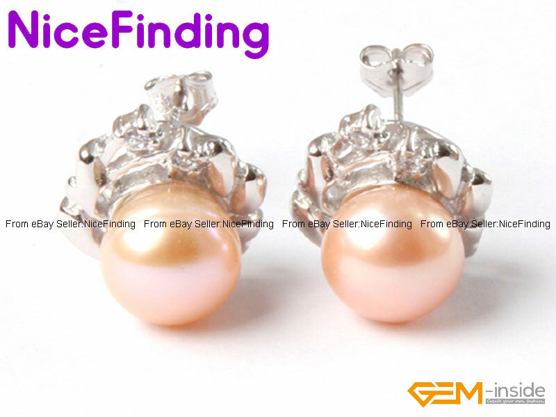 Stud Freshwater Pearl Beads Earrings Sliver Rhinestone Jewelry Christmas Gift