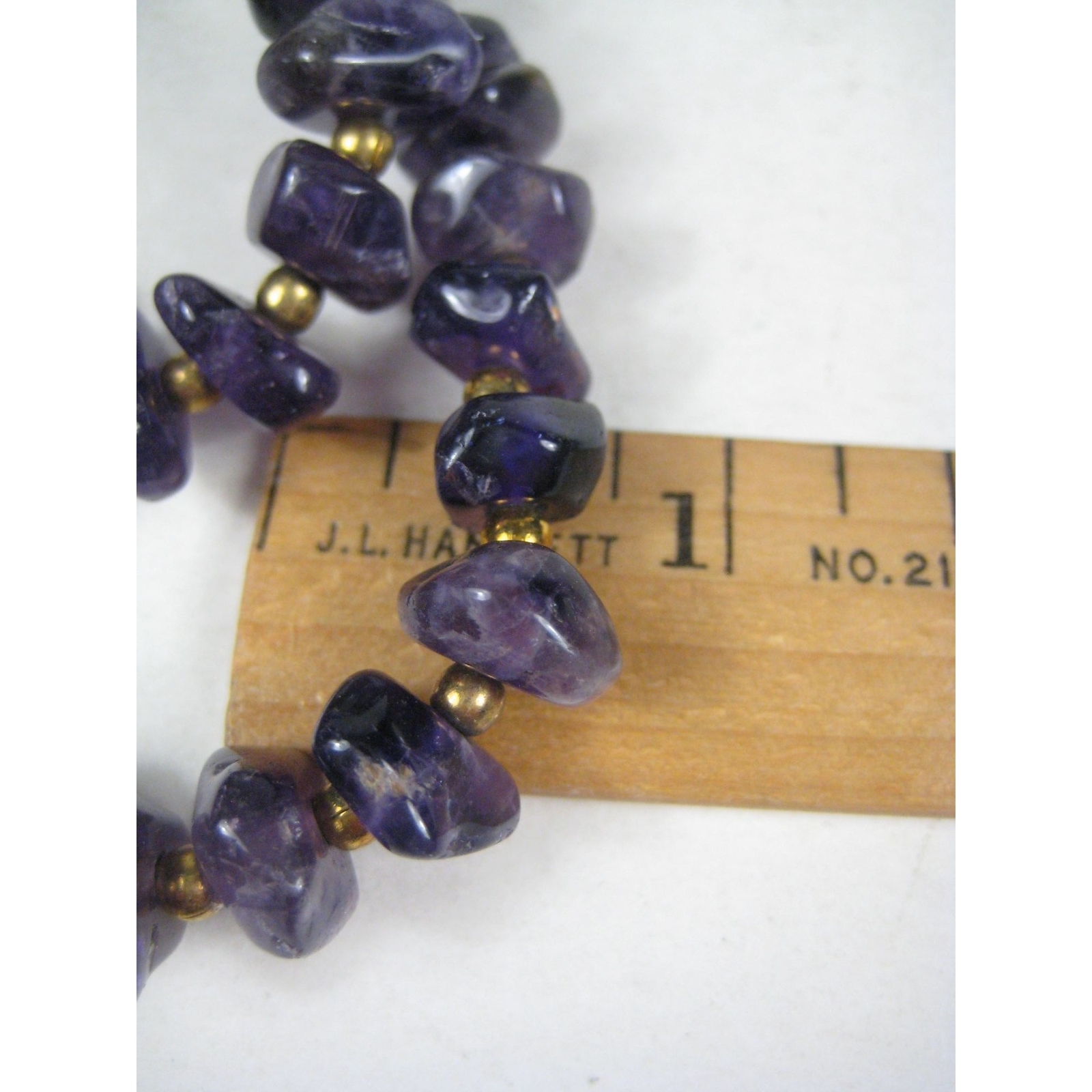 Amethyst Stone Chip Gold Beaded Necklace Purple Jewelry 21 Inch Boho Chic Style