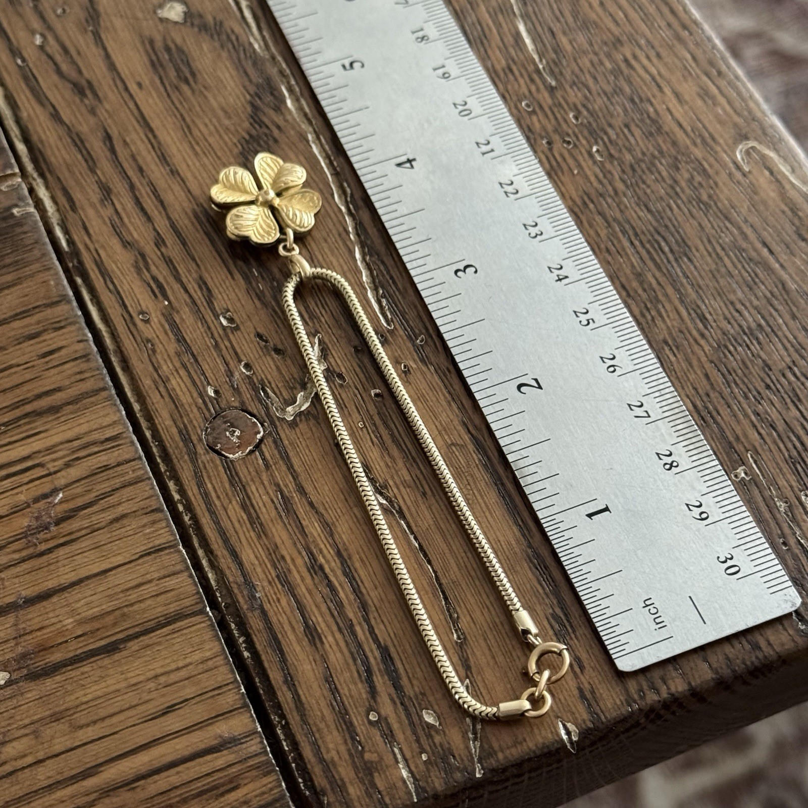 12k Gold Filled Four Leaf Clover Charm On Snake Bracelet