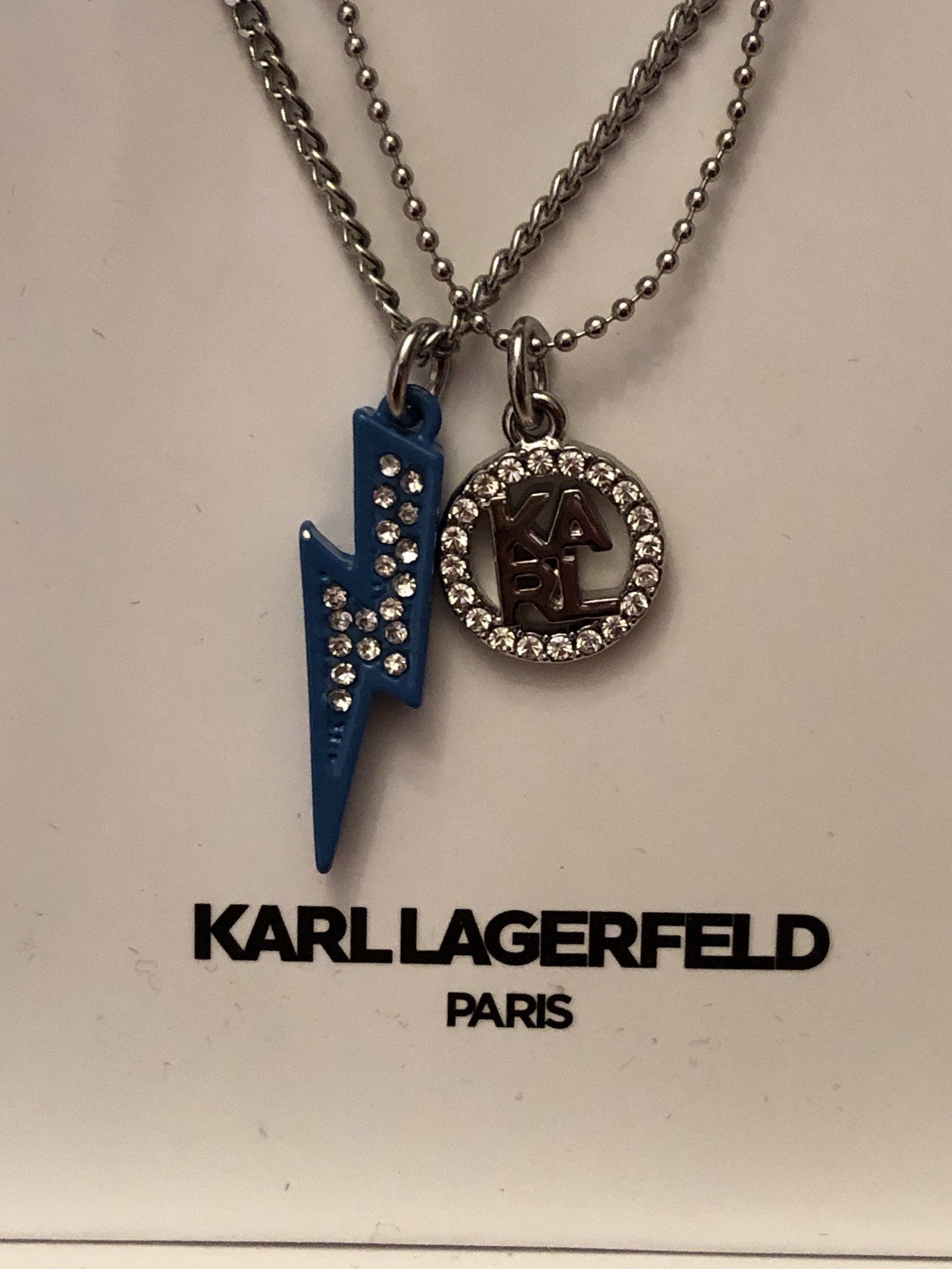 Karl Lagerfeld Lightning Bolt & Karl Layered Necklace & Star Stud Earrings NIB