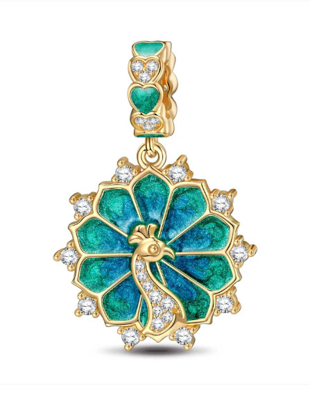 Peacock Tarnish-resistant Silver Animal Dangle Charms With Enamel In 14K Gold Pl