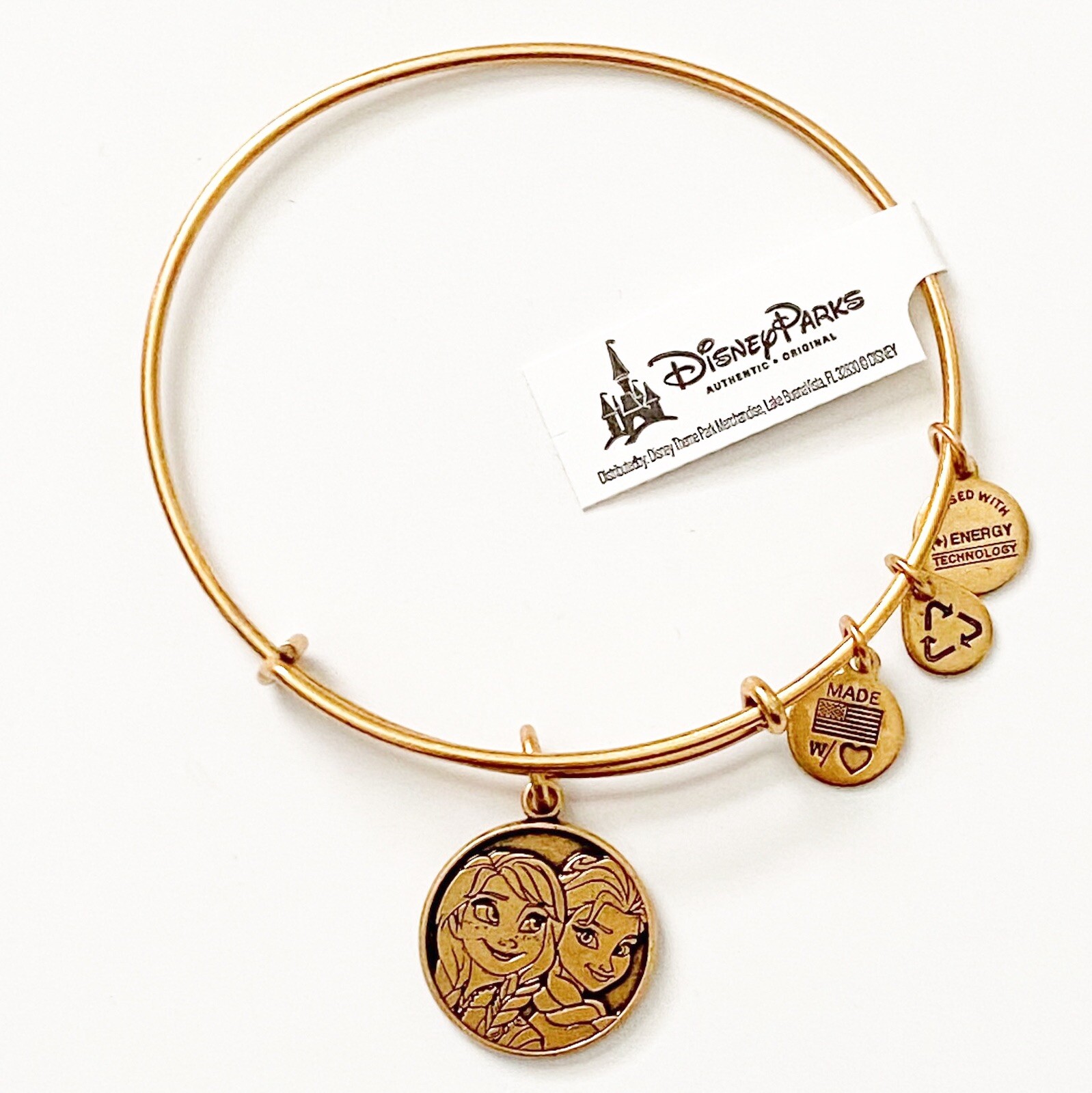 Disney Parks Alex and Ani Bracelet Frozen Anna Elsa Sisters Gold Charm Bangle