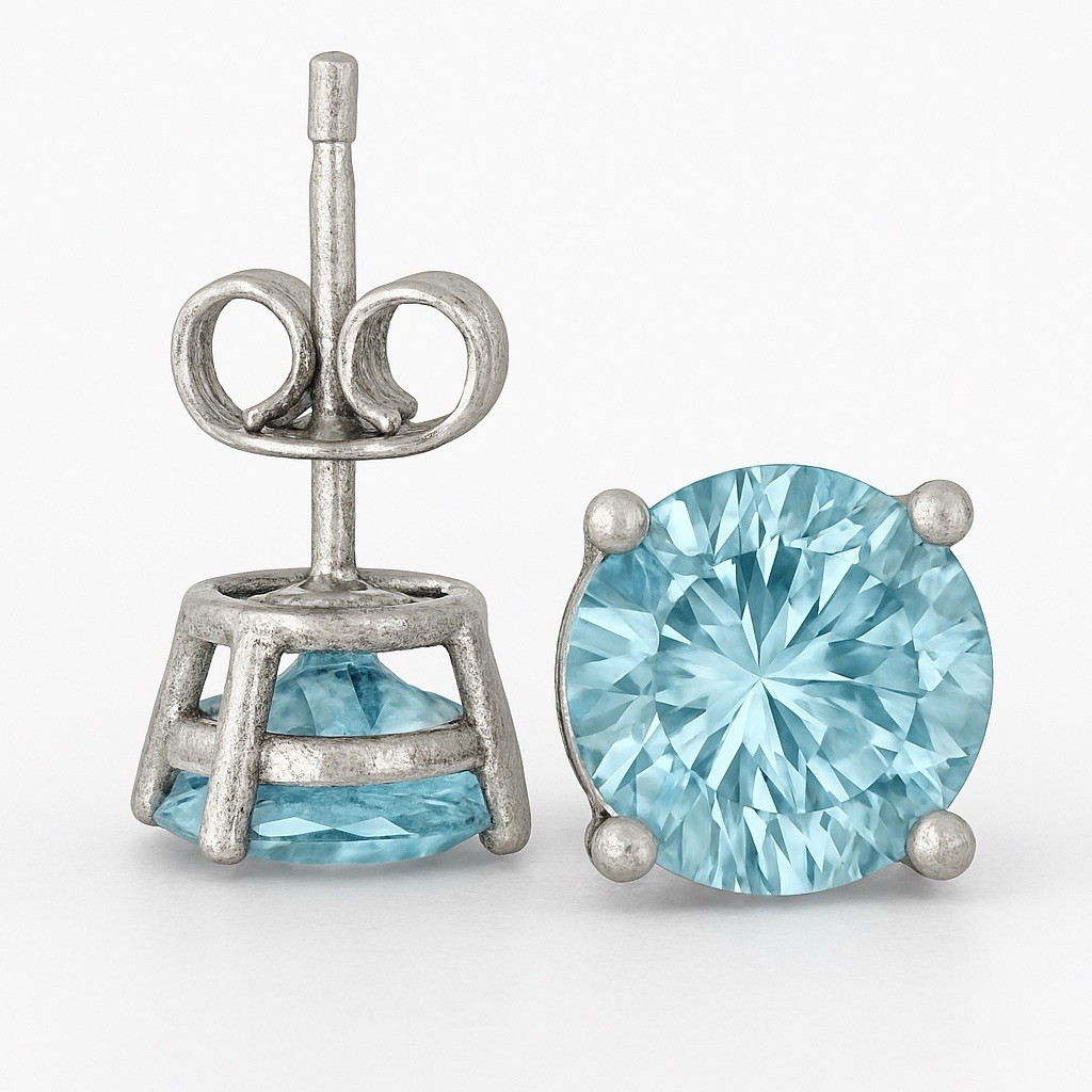 925 Sterling Silver 0.25 CT CZ Aquamarine Round Cut Women’s Stud Earrings