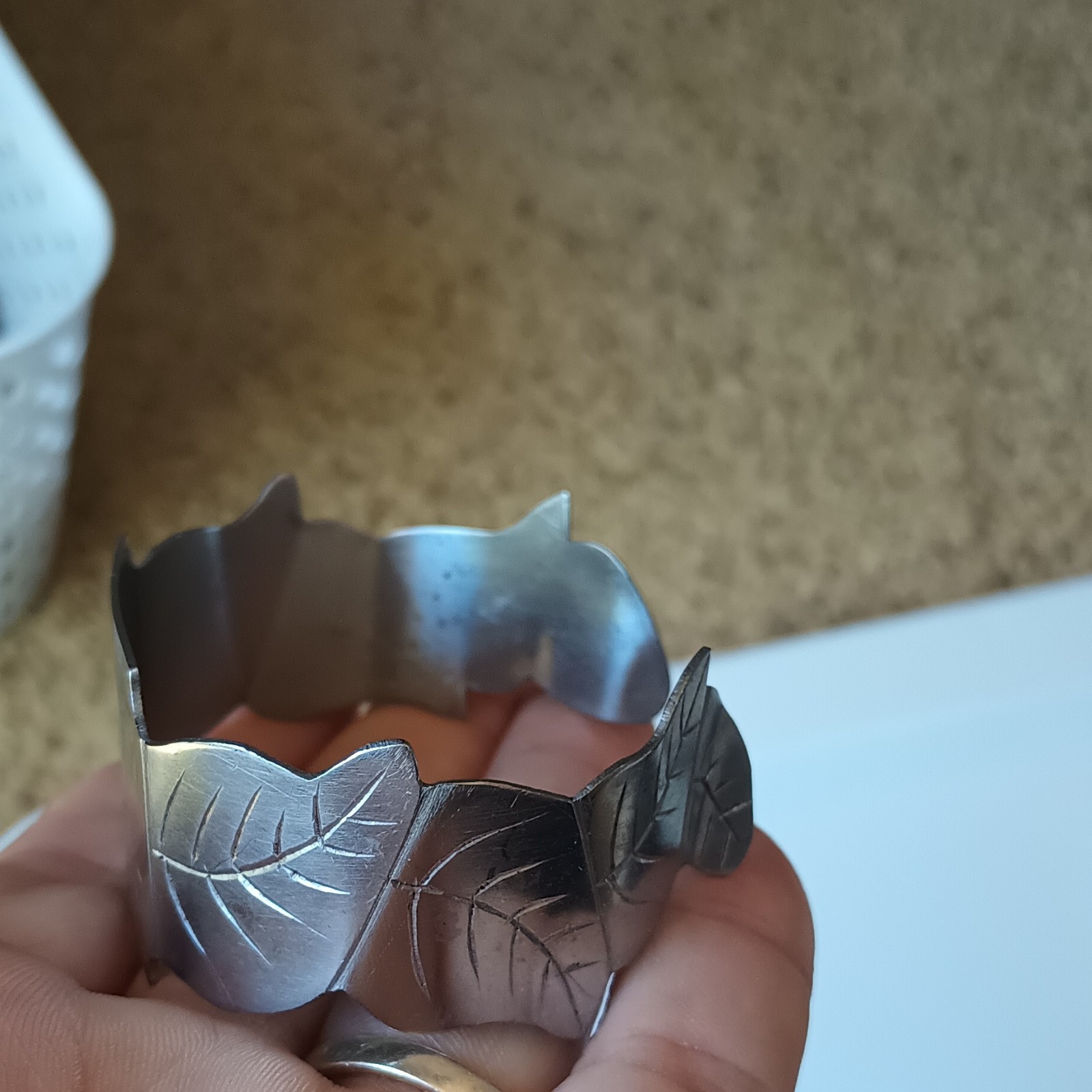 Silver Metal Adjustable Cuff Bracelet Leaf Design GUAM Engraved Travel Theme