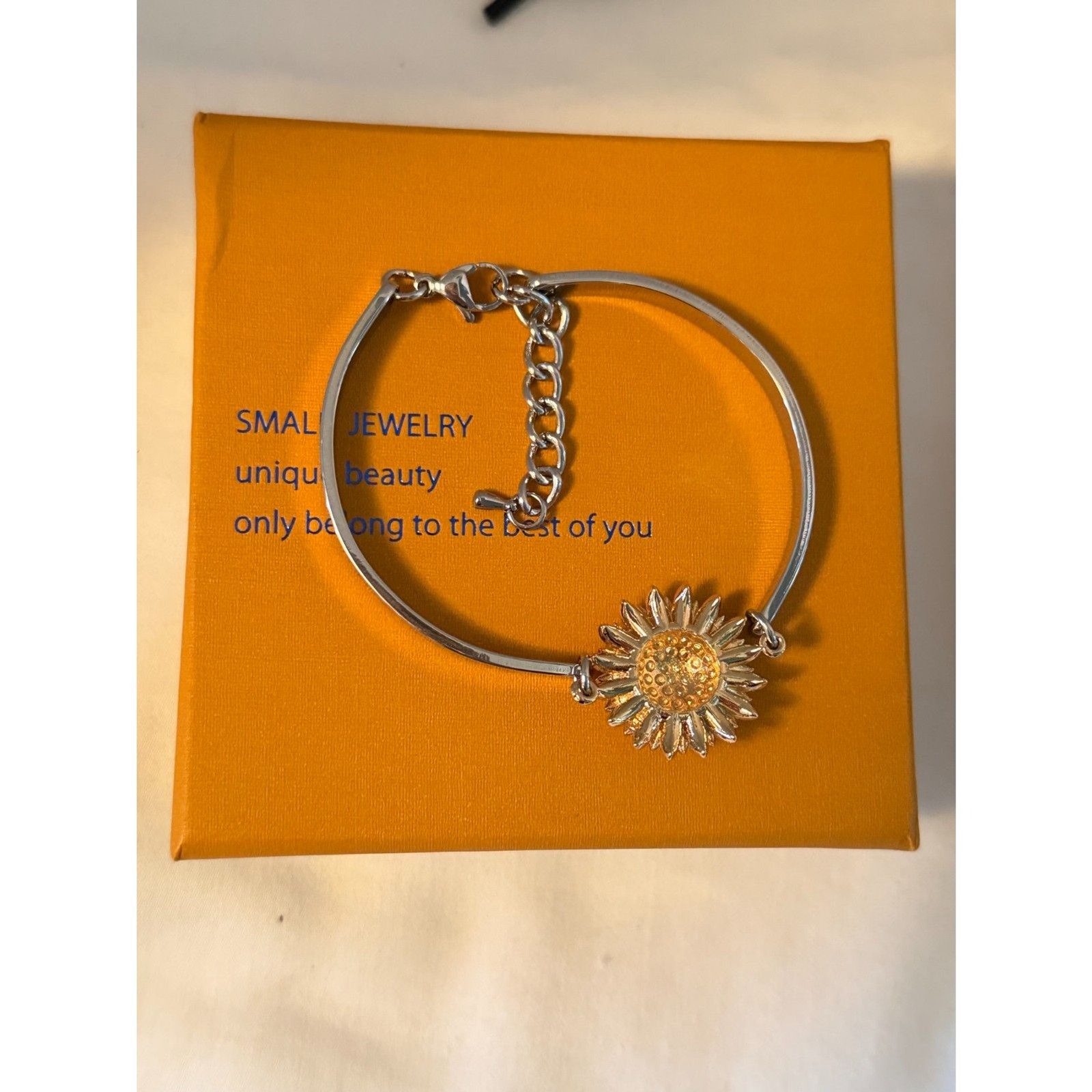 Qian Daolai Two Tone Sunflower Cuff Bangle Bracelet Rhinestone Silver Gold Tone