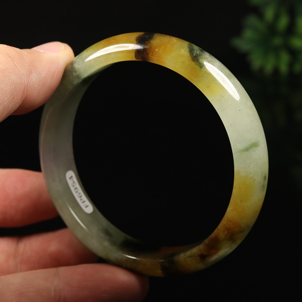 59mm Brown Lanvender Green Jadeite Jade Bangle Bracelet Burma Jadeite A-13961